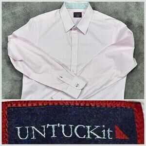 UNT'UCKit Large Slim Fit Wrinkle Free Pink Pin-Stipe Cotton Spread Collar Shirt